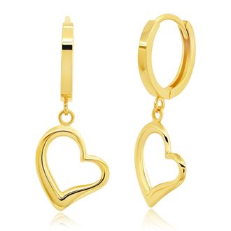 MAX + STONE 14K Yellow Gold Dangle Heart Huggie Hoop Earrings