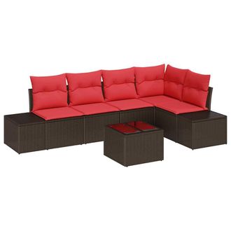 vidaXL Conjunto De Sof&aacute; De Jard&iacute;n 6 Pcs Marr&oacute;n Rat&aacute;n Sint&eacute;tico Vidaxl