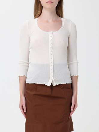 Chlo&eacute; Top slim fit in maglia di cotone a coste con rouches