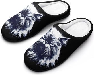 Generic Angry Persian Cat Slippers Men Winter Warm Cotton Anti-Slip Indoor Slip-Ons House Shoes