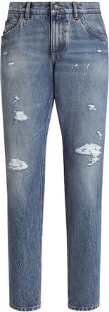 Dolce & Gabbana Blauwe Distressed Denim Jeans - Heren - Slim Fit Jeans - Blauw - XL - Denim - Jeans
