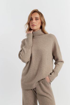 Chinti and Parker Warm-Oatmeal Pure Cashmere Relaxed Rollneck Sweater