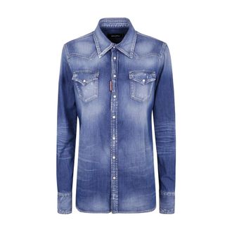 Dsquared2 Dames, Blouses & Shirts, Blauw, Maat: XS Katoen
