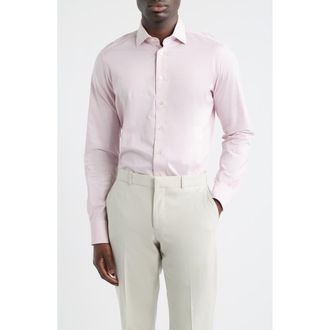 Emanuel Berg Modern Fit Jacquard Cotton Knit Dress Shirt in Light Pastel Pink at Nordstrom, Size 43