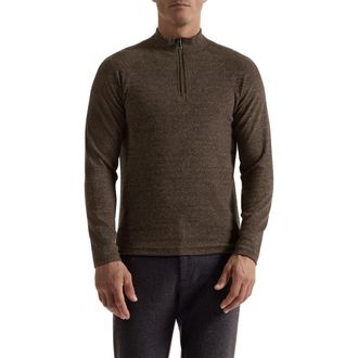Bugatchi Brushed Cotton Blend Quarter Zip Pullover in Mocha at Nordstrom Rack, Size X-Large