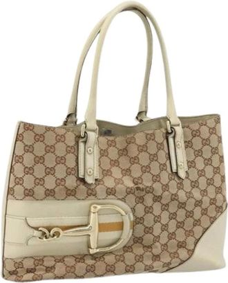 Gucci Pre-owned Tote Bags, female, Beige, Size: ONE SIZE Pre-owned Canvas Tote Bag