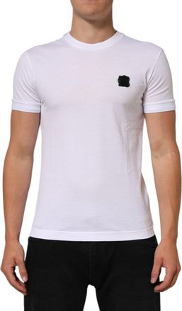 Dolce & Gabbana Mens White Logo Patch Cotton Crew Neck T-Shirt