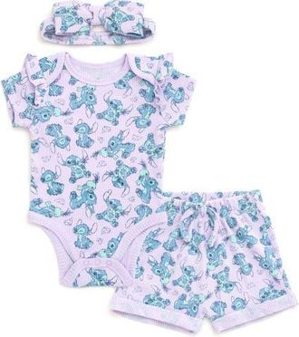 Disney Bodysuit Shorts & Headband Set in Lilo & Stitch Purple at Nordstrom, Size Newborn