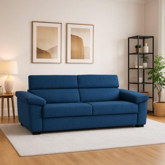 Dmora Dmora - Sof&aacute; Fijo 2 Plazas Gorreto, Sof&aacute; Lineal Para Sal&oacute;n, Acolchado, Desenfundable, Calidad 100% Made In Italy, 205x95 H100 Cm, Azul