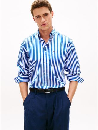 Tommy Hilfiger Mens Classic Fit Stripe Poplin Shirt - Blue - L