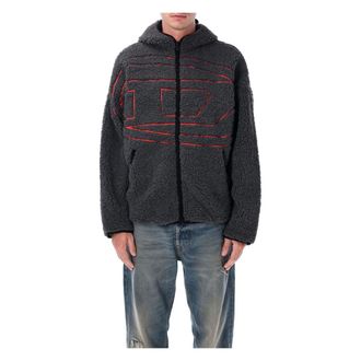 Diesel Faux Fur & Shearling Jackets, male, Gray, Size: XL Dark Grey Outerwear Aw25 Hoodie