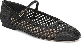 Veronica Beard Ellie Raffia Mary Jane Flat in Black at Nordstrom, Size 7.5