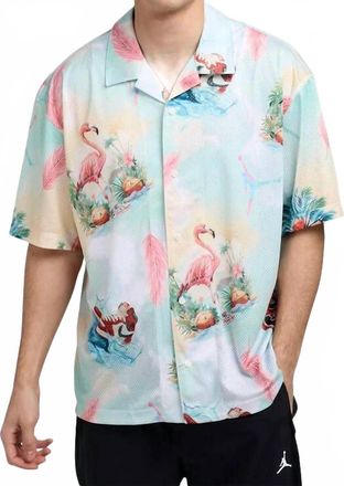 Nike Mens Jordan Essentials Printed Camp Top In Sail/glacier Blue