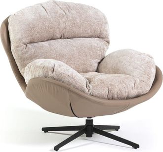 Siediti Fuori e Dentro Sill&oacute;n giratorio en tejido beige y ecopiel marr&oacute;n