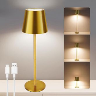 OEM L&aacute;mpara De Mesa Inal&aacute;mbrica De 1200 Mah Con Brillo Regulable, (dorada) Bater&iacute;a Recargable, Led Con Control T&aacute;ctil Y 3 Colores Regulables, Con Usb C, P