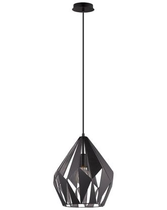 Eglo Eglo Carlton 1 Light Pendant With Black Finish & Black With Silver Interior Geometric Metal Shade