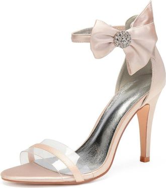 Generic Women Stain Peep Toe High Heels Sandals Bridal Stiletto Wedding Evening Dress Shoes 10.5Cm,Champagne,4 UK