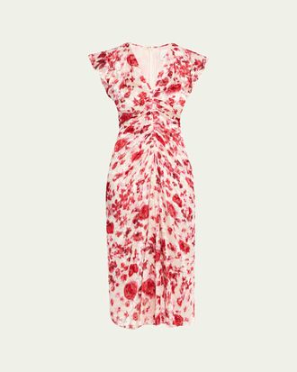 Isabel Marant Lyndsay Floral Burnout Flutter-Sleeve Midi Dress