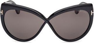 Tom Ford 65mm Butterfly Sunglasses in Shiny Black /Smoke at Nordstrom Rack