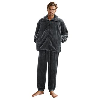 Generic Mens Winter Loungewear Set Cozy Home Pajamas with Insulated Pockets for Indoor Comfort and Outdoor Style (Grey, XXL)