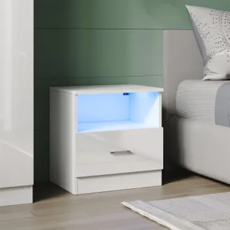 Sonni Sonni - Led C&oacute;moda Con Caj&oacute;n Blanco Alto Brillo Muebles De Dormitorio 450x350x465mm