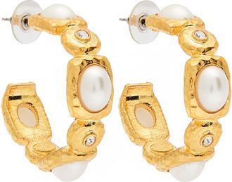 Kenneth Jay Lane Faux Pearl-embellished 22kt Gold-plated Hoop Earrings - One Size