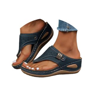 Generic Wedge Flip Flops for Women Summer Wide Fit Flat Sandals with Arch Support Lightweight Anti-Slip Walking Sandals Comfortable Casual Outdoor Non-Slip Be