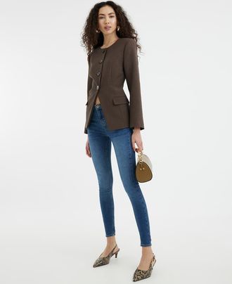 River Island sculpting skinny jeans in midwash blue