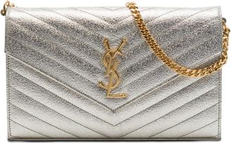 Saint Laurent Pre-owned Saint Laurent Metallic Grain De Poudre Matelasse Chevron Monogram Chain Wallet Ladies N7RGYU7MC5ZB2518