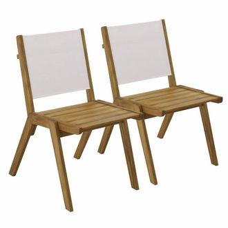 Oviala Lote de 2 sillas de jard&iacute;n de eucalipto y textilene - crudo