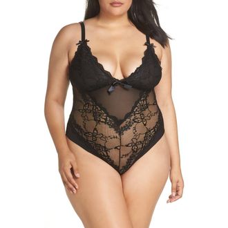 Oh l&agrave; l&agrave; Ch&eacute;ri Valentine Lace Teddy in Black at Nordstrom, Size 1X