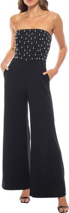 Marina Rossini Beaded Faux Pearl Scuba Crepe Jumpsuit in Black at Nordstrom Rack, Size X-Large