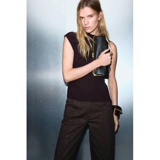 Mango wide leg jeans donkerbruin