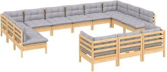 vidaXL Juego De Muebles De Jard&iacute;n 13 Pzas Y Cojines Madera Pino Gris Vidaxl