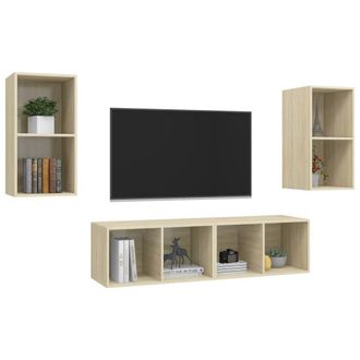 Berkfield Home Practical Wall-mounted TV Cabinets 4 pcs Sonoma Oak Engineered Wood in Light Oak
