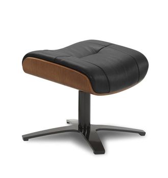 MyNewDesign Puf en piel negro y roble natural