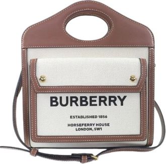 Burberry Pre-owned Pocket Cotton Canvas Leather 2way Shoulder Bag - Dames - Vintage Mini Tas - Bruin - ONE Size - Katoen - Vintage