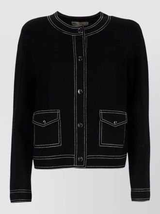 Tory Burch cardigan contrast stitching round neck pockets