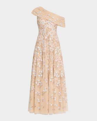Needle & Thread Everett Bloom One-Shoulder Embroidered Gown