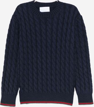 Gucci Kids Wool Sweater With Web Detail Navy
