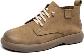 Generic Mens Flat Heel Casual Short Boots Lace Up Ankle Boots Round Toe PU Leather Office Work Shoes,Camel,6.5 UK