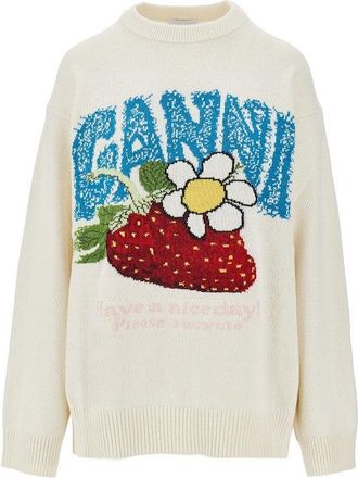 Ganni Strawberry wool-blend sweater Woman XS