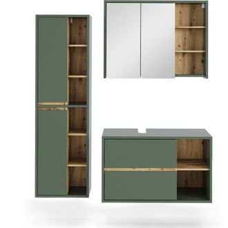 Vicco Conjunto De Muebles De Cuarto De Ba&ntilde;o Viola, Verde/artesano, 3 Partes, Vicco