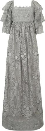 Alberta Ferretti Elegante lange jurk met pofmouwen - Dames - Maxi kleedjes - Grijs - S - Polyester - Kleedjes