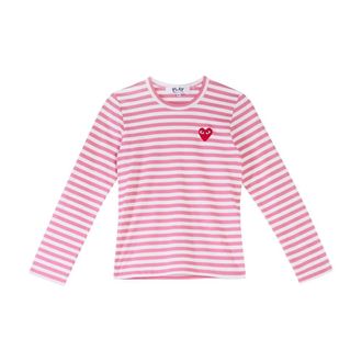 Comme Des Gar&ccedil;ons Long Sleeve Tops, female, Pink, Size: XS Striped ls Red Heart