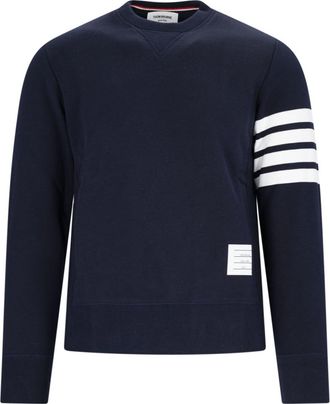 Thom Browne 4-Bar Crew Neck Sweatshirt, In Blue Cotton