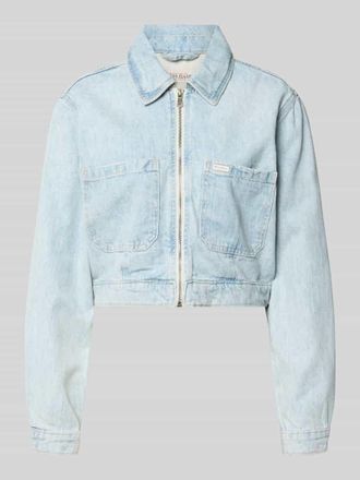 Guess Cropped Jeansjacke mit Rei&szlig;verschluss in Hellblau, Gr&ouml;&szlig;e XL
