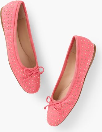 Talbots Blaine Soft Sole Studded Nappa Ballet Flats - Pink Rosette - 9 1/2 M Talbots