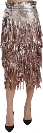 Dolce & Gabbana Metallic Paillet Midi Rok met Hoge Taille - Dames - Midirokken - Veelkleurig - 2XS - Nylon - Rokken