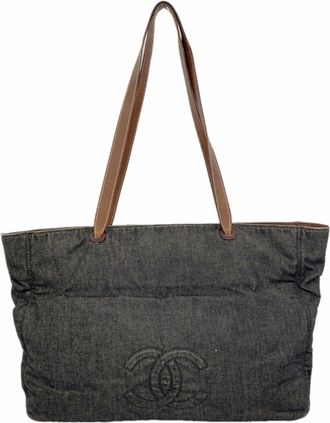 Chanel Black Brown Denim Tote Bag (Pre-Owned)